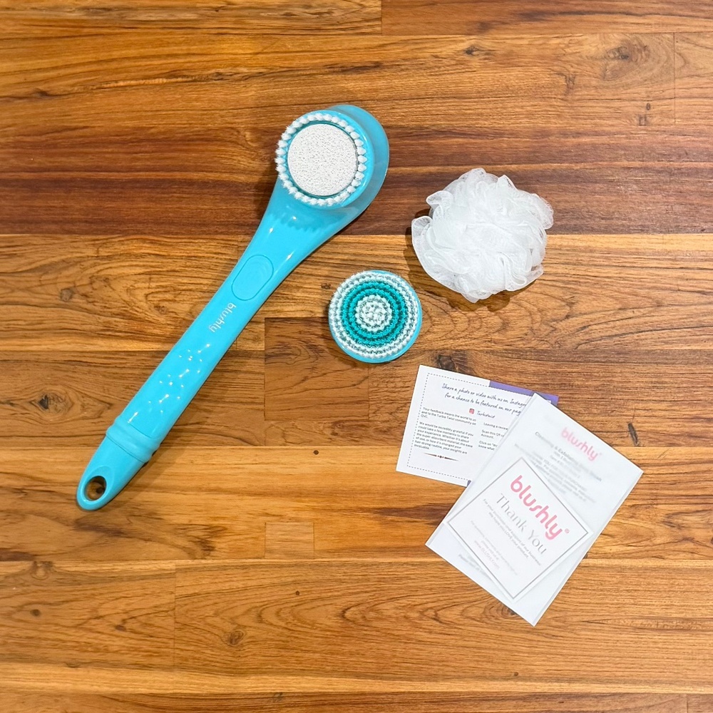 New! Blushly Cleansing and Exfoliating Body Brush with 3 Heads